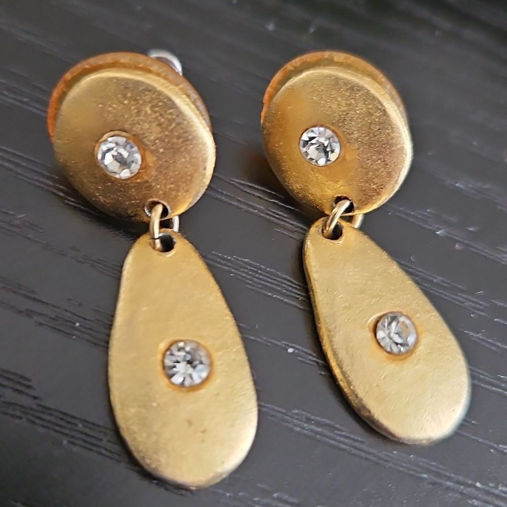 Vintage Gold Drop Earrings with Crystal Accents